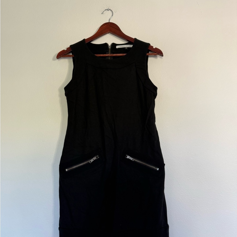Diane Von Furstenberg Black Midi Dress with Zipper Accents